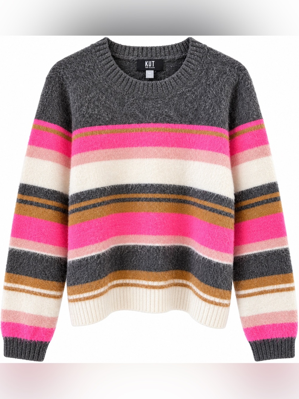 KUT From The Kloth Striped Fuzzy Knit Sweater Pink Gray Wool Blend M